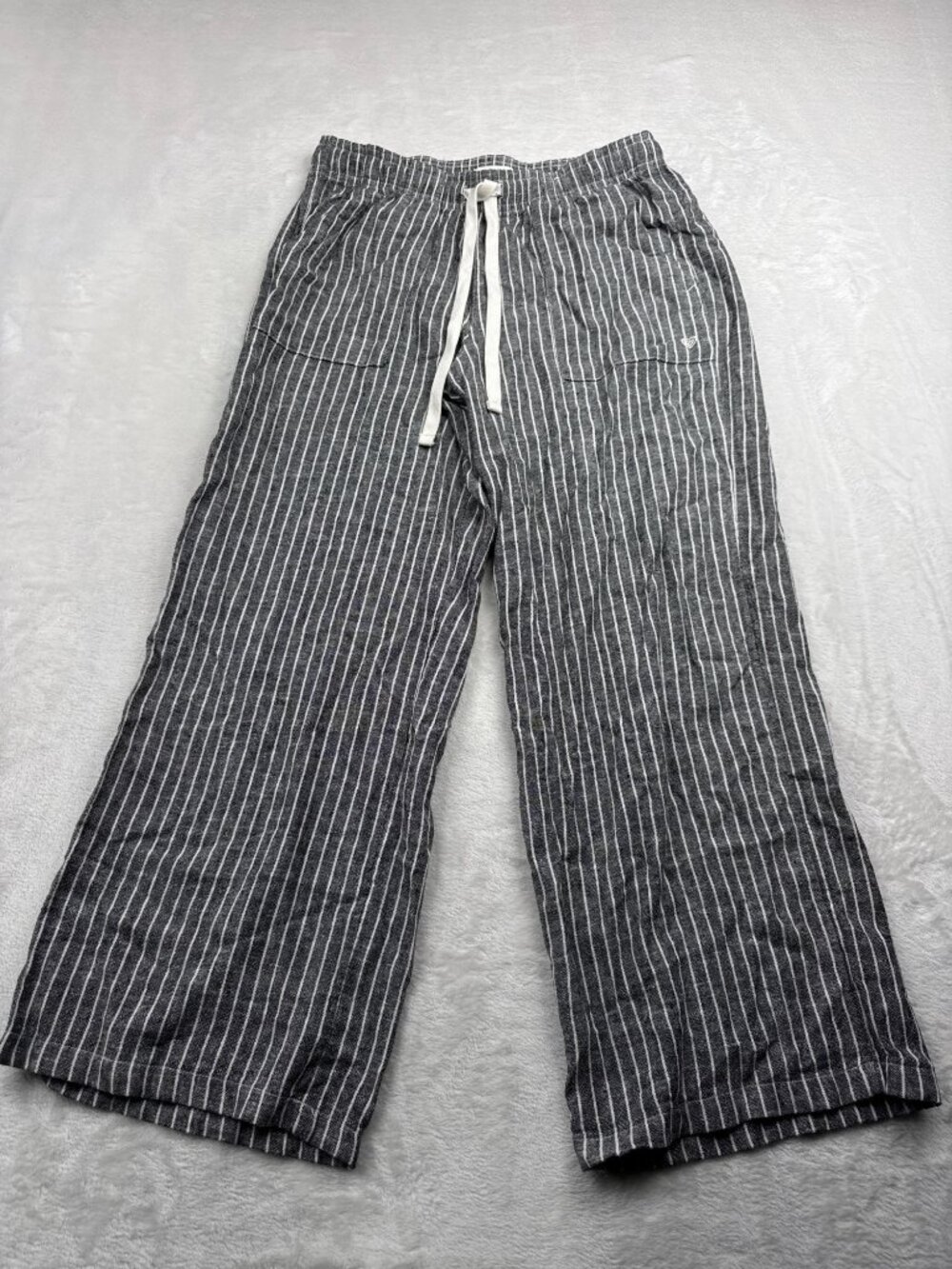 Roxy Womens Striped Linen-Blend Drawstring Pants S Black & White